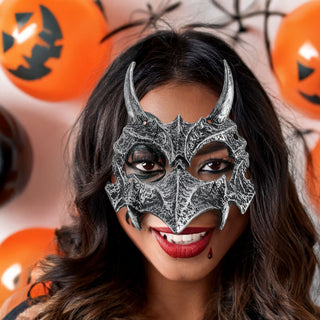 Halloween Maske Drachen 4er Set silber gold 16,5x14,5cm Halbmaske Cosplay Skull Mask Horrorkostüm