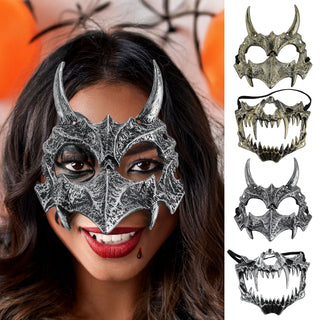 Halloween Maske Drachen 4er Set silber gold 16,5x14,5cm Halbmaske Cosplay Skull Mask Horrorkostüm