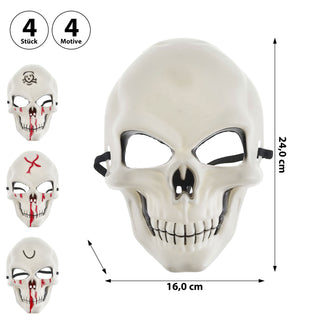 Halloween Totenkopf Maske 4er Set weiß rot 16x24cm Kunststoff Gesichtsmaske Totenschädel Horrorkostüm 4 Motive
