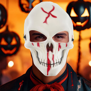 Halloween Totenkopf Maske 4er Set weiß rot 16x24cm Kunststoff Gesichtsmaske Totenschädel Horrorkostüm 4 Motive