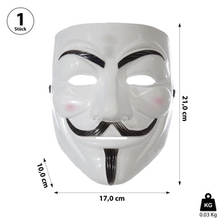 Halloween Vendetta Maske 6er Set 17x21x10cm Kunststoff weiß schwarz Gesichtsmaske Guy-Fawkes-Maske