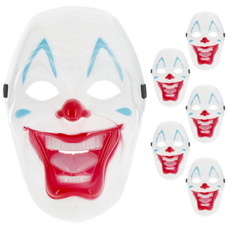 Halloween Clown Maske 6er Set 17x26cm Kunststoff weiß rot blau Gesichtsmaske Gruselmaske mit Lächeln Mottoparty
