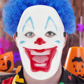 Halloween Clown Maske 6er Set 17x26cm Kunststoff weiß rot blau Gesichtsmaske Gruselmaske mit Lächeln Mottoparty