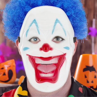 Halloween Clown Maske 6er Set 17x26cm Kunststoff weiß rot blau Gesichtsmaske Gruselmaske mit Lächeln Mottoparty