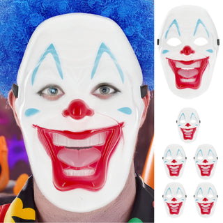 Halloween Clown Maske 6er Set 17x26cm Kunststoff weiß rot blau Gesichtsmaske Gruselmaske mit Lächeln Mottoparty