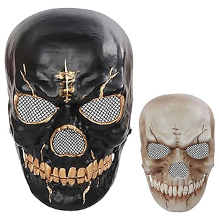 Halloween Totenkopf Maske beweglicher Kiefer 2er Set beige schwarz 24x17cm Kunststoff Gesichtsmaske Totenschädel