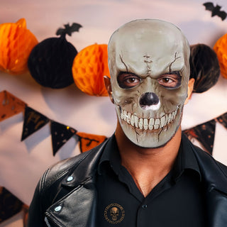 Halloween Totenkopf Maske beweglicher Kiefer 2er Set beige schwarz 24x17cm Kunststoff Gesichtsmaske Totenschädel