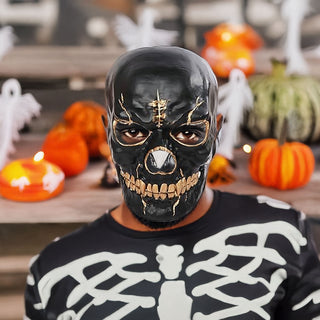 Halloween Totenkopf Maske beweglicher Kiefer 2er Set beige schwarz 24x17cm Kunststoff Gesichtsmaske Totenschädel