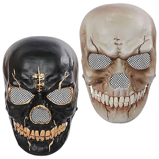 Halloween Totenkopf Maske beweglicher Kiefer 2er Set beige schwarz 24x17cm Kunststoff Gesichtsmaske Totenschädel