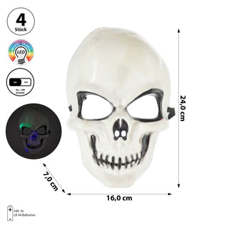 LED Halloween Totenkopf 4er Set 16x24x7cm Kunststoff weiß schwarz 3 LEDs bunt leuchtend Gruseldekoration