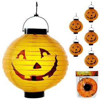 LED Papier Lampion Kürbis 6er Set Ø 20cm Kunststoff Papier orange schwarz batteriebetrieben Halloweendekoration Kürbisgesicht