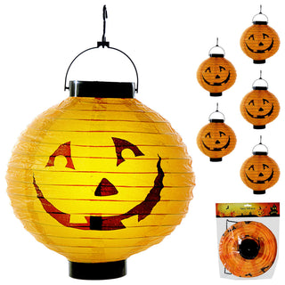 LED Papier Lampion Kürbis 6er Set Ø 20cm Kunststoff Papier orange schwarz batteriebetrieben Halloweendekoration Kürbisgesicht