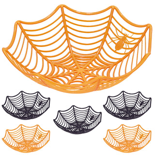 Schale Spinnenetz 6er Set 3x orange 3x schwarz 29x7cm Kunststoff Spinnennetz-Optik Spinne Dekokorb Halloween