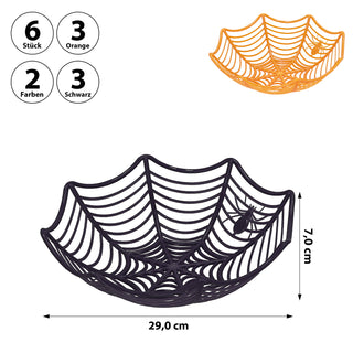 Schale Spinnenetz 6er Set 3x orange 3x schwarz 29x7cm Kunststoff Spinnennetz-Optik Spinne Dekokorb Halloween