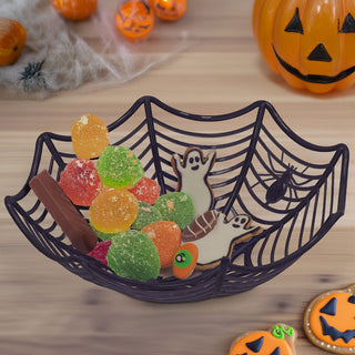 Schale Spinnenetz 6er Set 3x orange 3x schwarz 29x7cm Kunststoff Spinnennetz-Optik Spinne Dekokorb Halloween