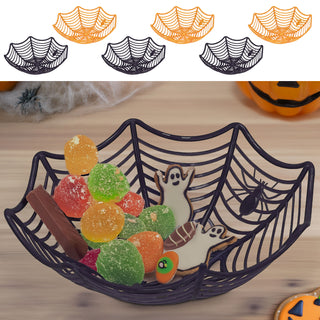 Schale Spinnenetz 6er Set 3x orange 3x schwarz 29x7cm Kunststoff Spinnennetz-Optik Spinne Dekokorb Halloween