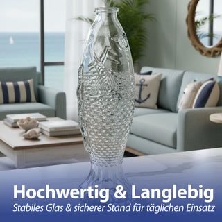 Vase Fisch 'CrystalFish' 8,5x26,5cm Glas transparent Blumenvase Dekovase Tischvase Fischform Fischmaul Glasvase