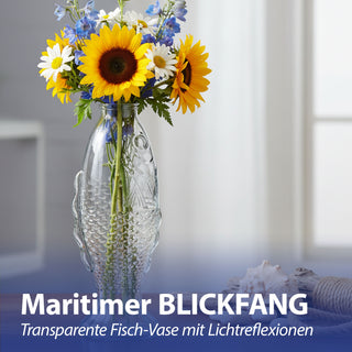 Vase Fisch 'CrystalFish' 8,5x26,5cm Glas transparent Blumenvase Dekovase Tischvase Fischform Fischmaul Glasvase