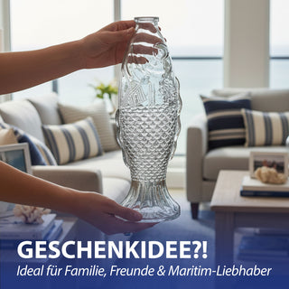 Vase Fisch 'CrystalFish' 8,5x26,5cm Glas transparent Blumenvase Dekovase Tischvase Fischform Fischmaul Glasvase