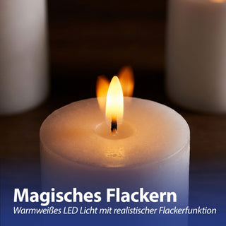 LED Echtwachs Kerze 3er Set mit Ladestation Wachs 3 Größen Kerzenset Flackerfunktion Fernbedienung batteriebetrieben USB-C Ladekabel