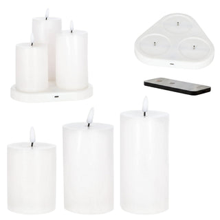 LED Echtwachs Kerze 3er Set mit Ladestation Wachs 3 Größen Kerzenset Flackerfunktion Fernbedienung batteriebetrieben USB-C Ladekabel