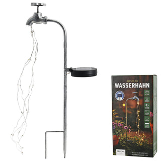 LED Solar Gartenstecker Wasserhahn 6x53x14cm 24 warmweiße LEDs Eisen Kunststoff Akkubetrieben On-/Off-Schalter Erdspieß IP44 Lichtsensor