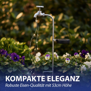 LED Solar Gartenstecker Wasserhahn 6x53x14cm 24 warmweiße LEDs Eisen Kunststoff Akkubetrieben On-/Off-Schalter Erdspieß IP44 Lichtsensor