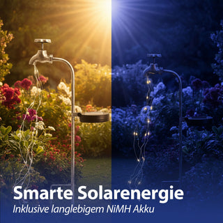 LED Solar Gartenstecker Wasserhahn 6x53x14cm 24 warmweiße LEDs Eisen Kunststoff Akkubetrieben On-/Off-Schalter Erdspieß IP44 Lichtsensor
