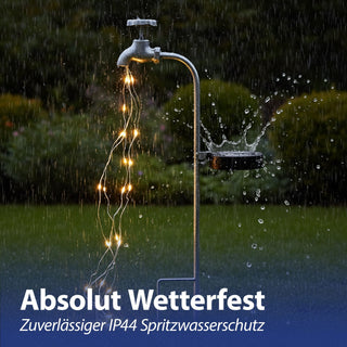 LED Solar Gartenstecker Wasserhahn 6x53x14cm 24 warmweiße LEDs Eisen Kunststoff Akkubetrieben On-/Off-Schalter Erdspieß IP44 Lichtsensor