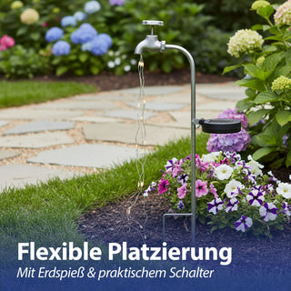 LED Solar Gartenstecker Wasserhahn 6x53x14cm 24 warmweiße LEDs Eisen Kunststoff Akkubetrieben On-/Off-Schalter Erdspieß IP44 Lichtsensor