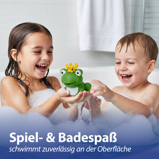 Badeente Froschkönig 7x8x7,5cm PVC grün weiß gelb Badespielzeug Quietscheente Badewanne Frosch Krone Badebegleiter Märchenfigur