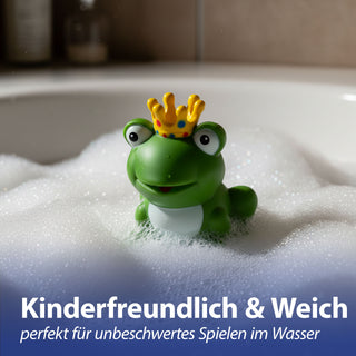 Badeente Froschkönig 7x8x7,5cm PVC grün weiß gelb Badespielzeug Quietscheente Badewanne Frosch Krone Badebegleiter Märchenfigur