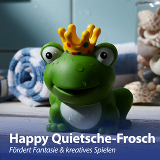 Badeente Froschkönig 7x8x7,5cm PVC grün weiß gelb Badespielzeug Quietscheente Badewanne Frosch Krone Badebegleiter Märchenfigur