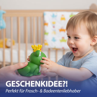 Badeente Froschkönig 7x8x7,5cm PVC grün weiß gelb Badespielzeug Quietscheente Badewanne Frosch Krone Badebegleiter Märchenfigur