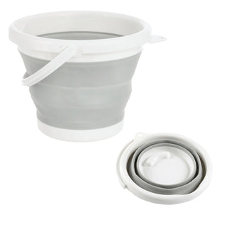 Falteimer 5l grau weiß Ø25x6cm Kunststoff Eimer faltbar Silikoneimer mit Henkel Putzeimer Campingeimer Haushaltseimer