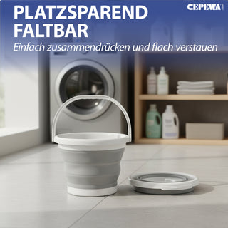 Falteimer 5l grau weiß Ø25x6cm Kunststoff Eimer faltbar Silikoneimer mit Henkel Putzeimer Campingeimer Haushaltseimer