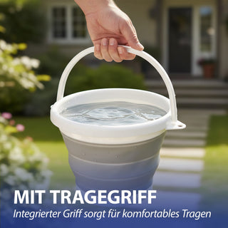 Falteimer 5l grau weiß Ø25x6cm Kunststoff Eimer faltbar Silikoneimer mit Henkel Putzeimer Campingeimer Haushaltseimer