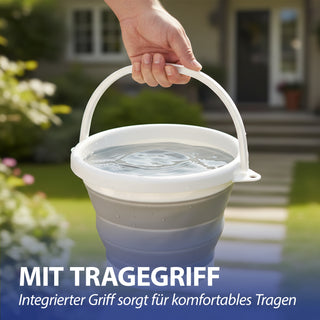 Falteimer 5l grau weiß Ø25x6cm Kunststoff Eimer faltbar Silikoneimer mit Henkel Putzeimer Campingeimer Haushaltseimer