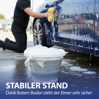 Falteimer 5l grau weiß Ø25x6cm Kunststoff Eimer faltbar Silikoneimer mit Henkel Putzeimer Campingeimer Haushaltseimer