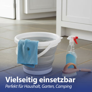 Falteimer 5l grau weiß Ø25x6cm Kunststoff Eimer faltbar Silikoneimer mit Henkel Putzeimer Campingeimer Haushaltseimer