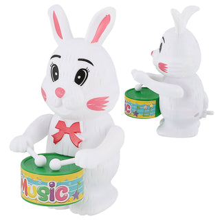 Aufziehfigur Hase mit Trommel 9x12x7cm weiß mehrfarbig Kunststoff Aufziehspielzeug Osterdekoration Osterhase hüpfend