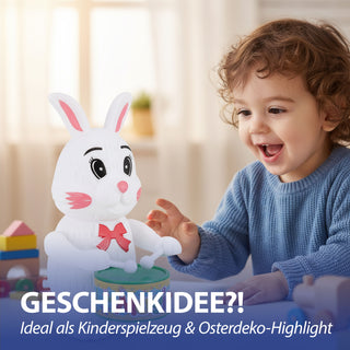 Aufziehfigur Hase mit Trommel 9x12x7cm weiß mehrfarbig Kunststoff Aufziehspielzeug Osterdekoration Osterhase hüpfend