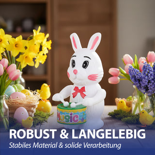 Aufziehfigur Hase mit Trommel 9x12x7cm weiß mehrfarbig Kunststoff Aufziehspielzeug Osterdekoration Osterhase hüpfend