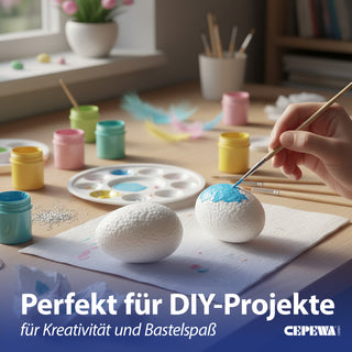 DIY Ostereier 12er Set zum Bemalen Styropor 4x5,5cm Styropor-Eier Osterdekoration Osternest Basteln Eier kreativ gestalten