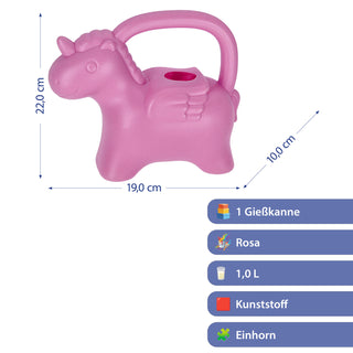 Gießkanne Einhorn Kunststoff rosa 22x19x10cm 1 Liter Kinder-Gießkanne Kanne Wasserkanne Gartenzubehör Motivkanne zum Gießen für Blumen