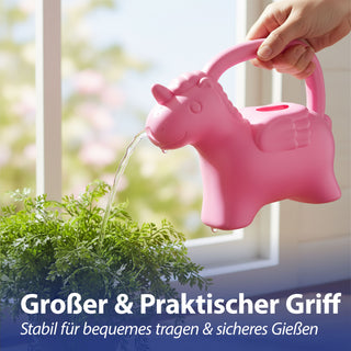 Gießkanne Einhorn Kunststoff rosa 22x19x10cm 1 Liter Kinder-Gießkanne Kanne Wasserkanne Gartenzubehör Motivkanne zum Gießen für Blumen