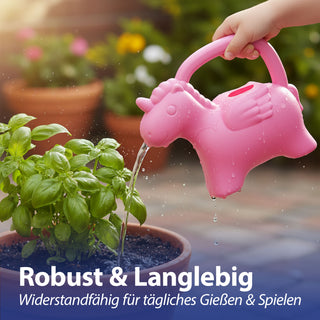 Gießkanne Einhorn Kunststoff rosa 22x19x10cm 1 Liter Kinder-Gießkanne Kanne Wasserkanne Gartenzubehör Motivkanne zum Gießen für Blumen