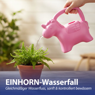 Gießkanne Einhorn Kunststoff rosa 22x19x10cm 1 Liter Kinder-Gießkanne Kanne Wasserkanne Gartenzubehör Motivkanne zum Gießen für Blumen