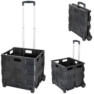 Klappbox Trolley schwarz 42x40x37cm Kunststoff Aluminium Klappkiste belastbar bis 20 Kg klappbar Transportbox Teleskopgriff