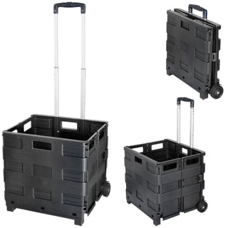 Klappbox Trolley schwarz 42x40x37cm Kunststoff Aluminium Klappkiste belastbar bis 20 Kg klappbar Transportbox Teleskopgriff